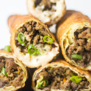Crunchy on the outside and savory aromatic meat filling on the inside. These Middle Eastern Sambousek Egg Rolls are bursting with flavor. Perfect hand food for game day!