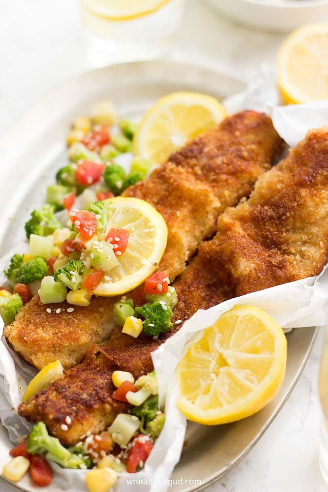 Parmesan Fish With Broccoli, Corn and Tomato Salsa Whisk It Real Gud