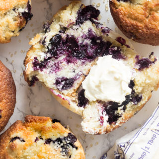 Whenever I make these jumbo bakery style blueberry corn muffins, my family and guests always ask for the recipe. These are not wimpy muffins at all. These muffins are full of blueberries with a slight crusty golden top and soft moist center. Just they way I like them. The combination of corn and blueberry is like no other. These muffins are quick to prepare and an easy treat that can be whipped up for a morning sweet or anytime of the day. 