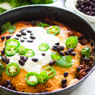 Cheesy tamale pie with cheesy cornbread topping plus more cheese on top of that! It's filled with black beans, more cheese and seasoned ground beef. You can choose to infuse with chili powder mix , taco seasoning or your favorite enchilada sauce. Top it off with sour cream, jalapeno and more black beans. This is perfect for busy weeknights!