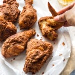 A plate of golden crispy fried chicken