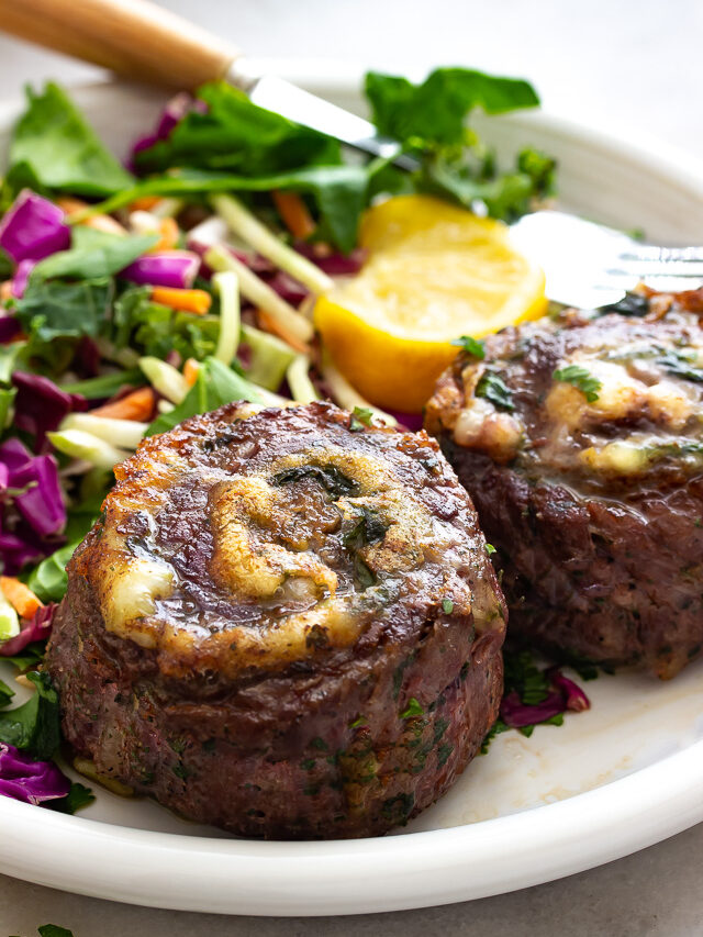 6 Ingredient Flank Steak Stuffed with Parmesan, Spinach and Lemon Zest  (Pinwheels)