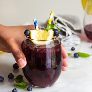 A glass of cold brew Blueberry lemon iced tea