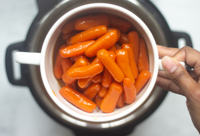 A bowl of glazed carrots
