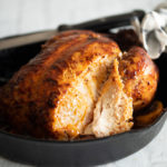 Roast chicken rubbed chicken in a skillet