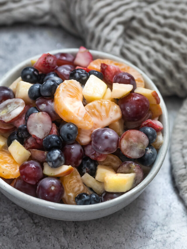 Creamy fruit salad served in a bowl