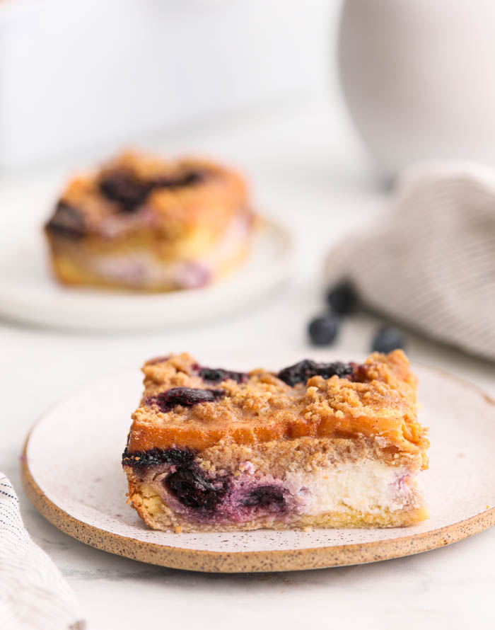 A plate of blueberry cream cheese french toast bake