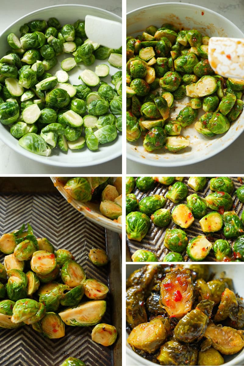 Steps on how to make sweet chili brussels sprouts 