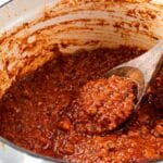 rich and hearty meat sauce in a pot