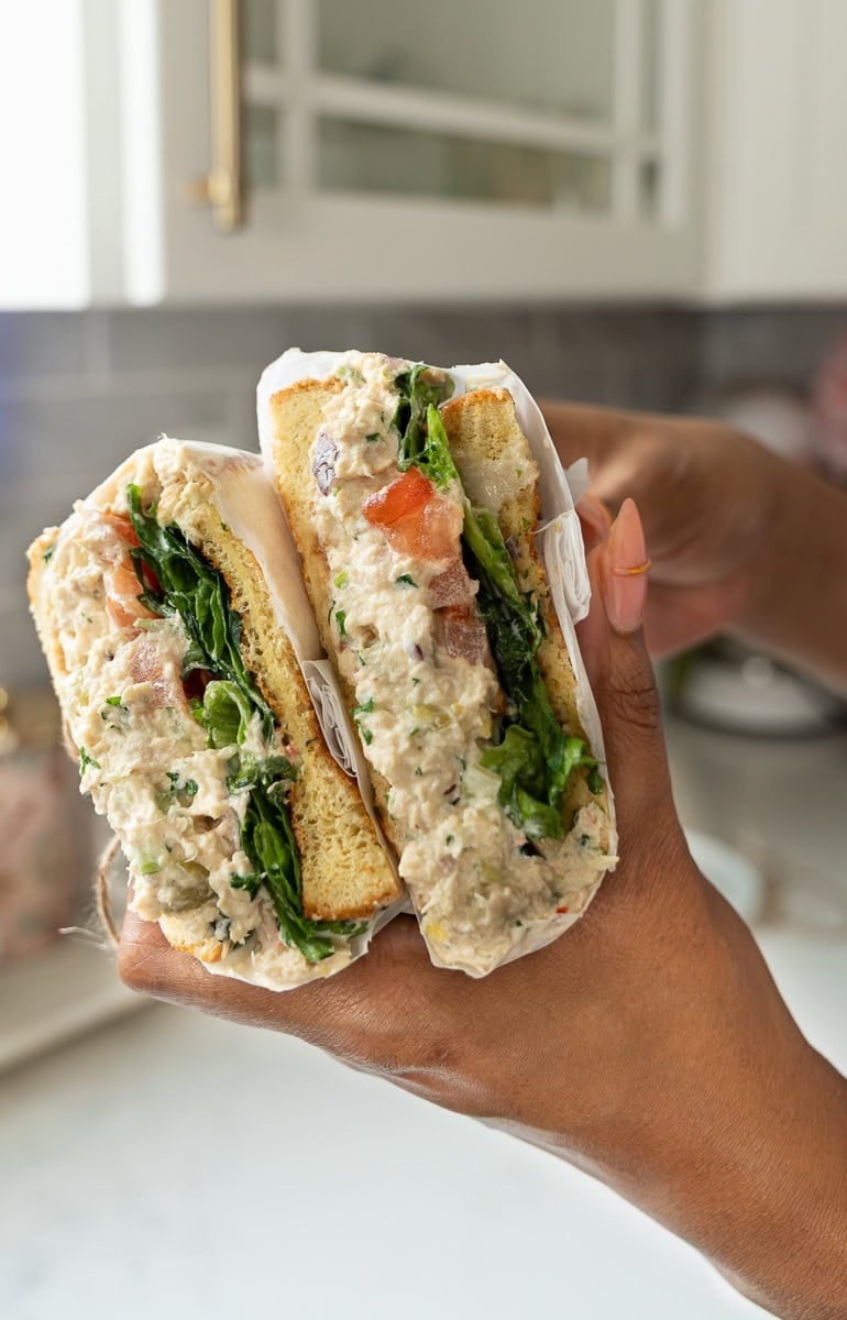 Protein-packed tuna salad sandwich with Italian dressing, perfect for lunch